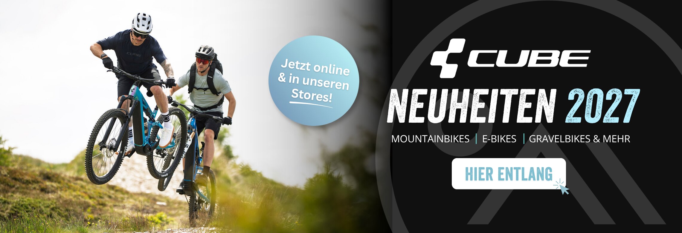 Zwei Mountainbiker auf CUBE Bikes – CUBE Neuheiten 2027 mit Mountainbikes, E-Bikes und Gravelbikes
