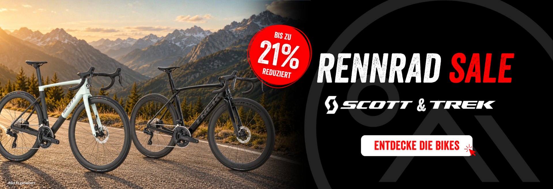 Scott und Trek Rennräder vor Bergkulisse im Rennrad Sale bei Bergspezl