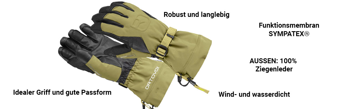 Es werden zwei Handschuhe dargestellt und mit verschiedenen Texten beschrieben.