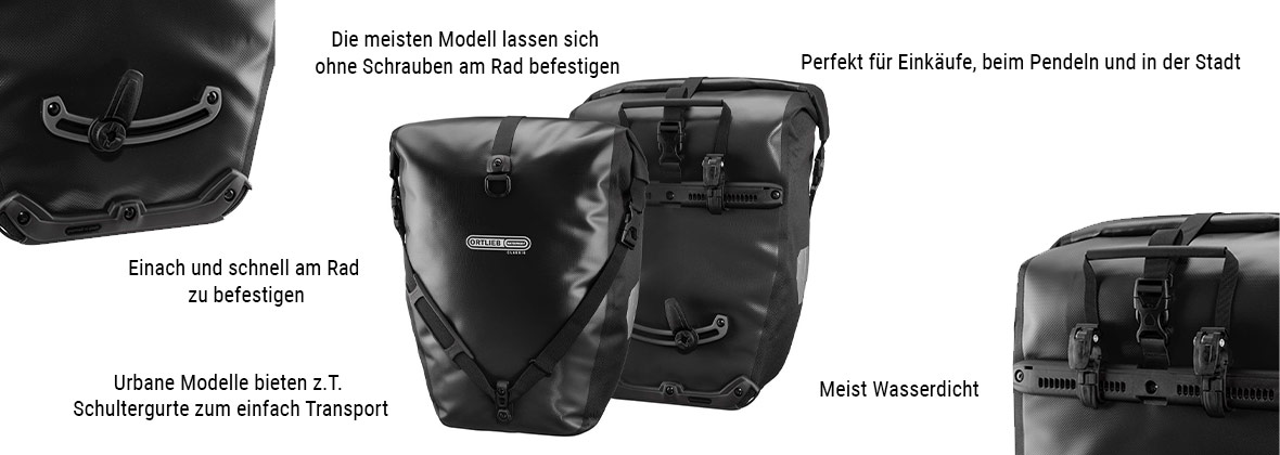 Darstellung einer Fahrradtasche mit Beschreibung der Merkmale.